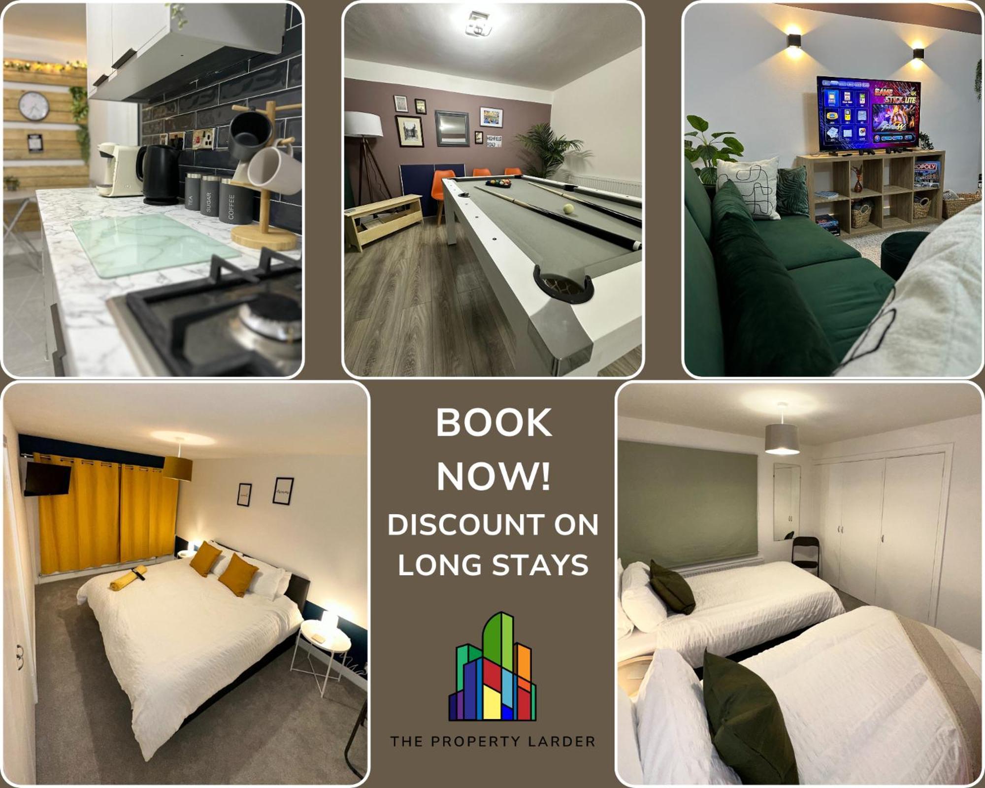 Apartment Harrys - Contractors & Business Professionals - Nec - 2 Parking Spaces - 4 Large Bedrooms & 2 Bathrooms - Pool Table - Table Tennis - Darts - Games Console *